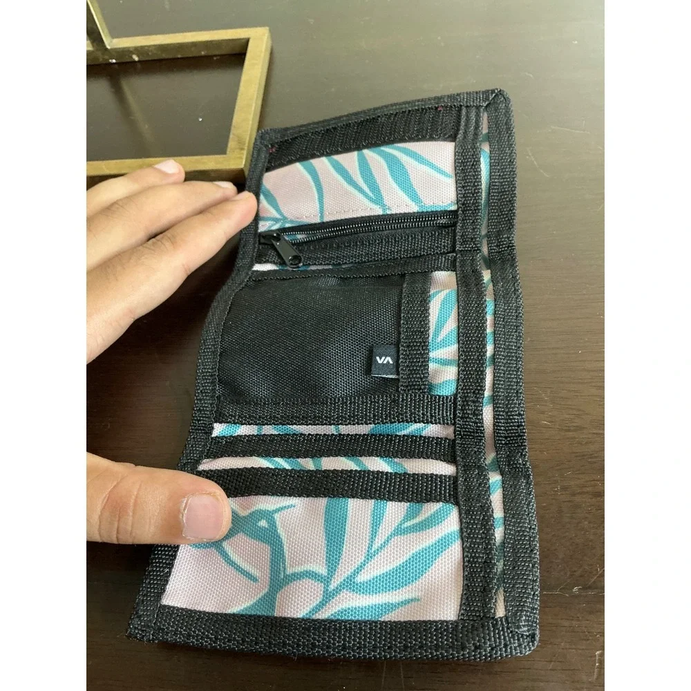 RVCA Wallet Women's Trifold Pink‎ Blue Palm Leaf Print Travel Accessory